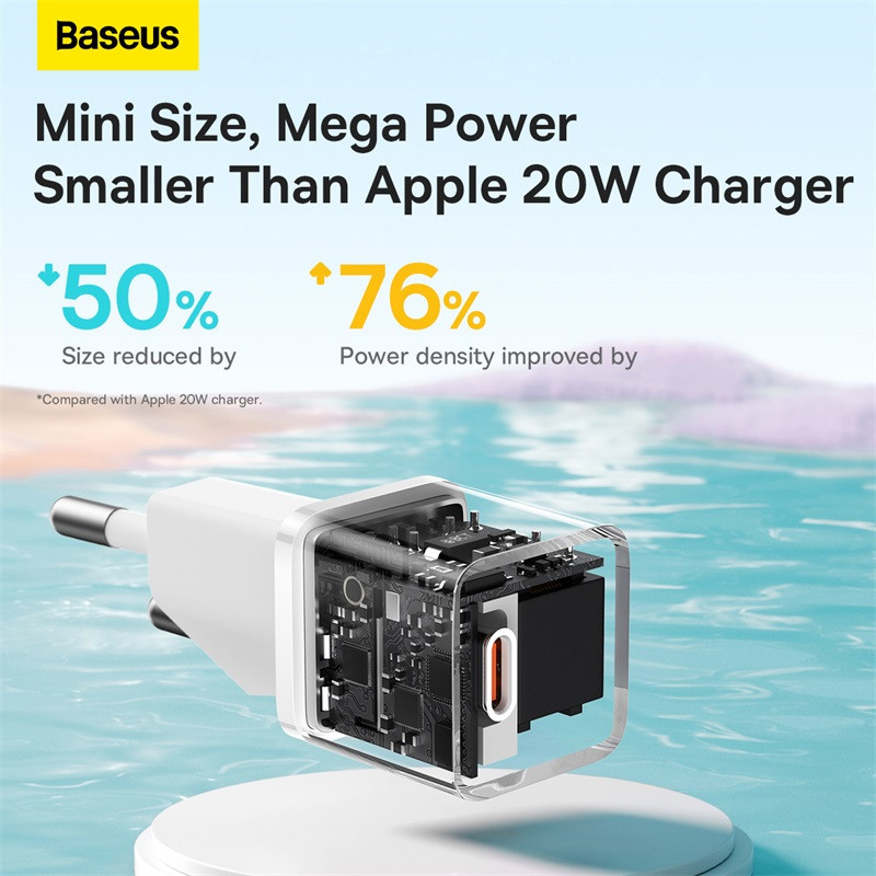 Мережевий зарядний пристрій Baseus GaN5 Fast Charger(mini) 1C 20W EU White Київ - фото 10