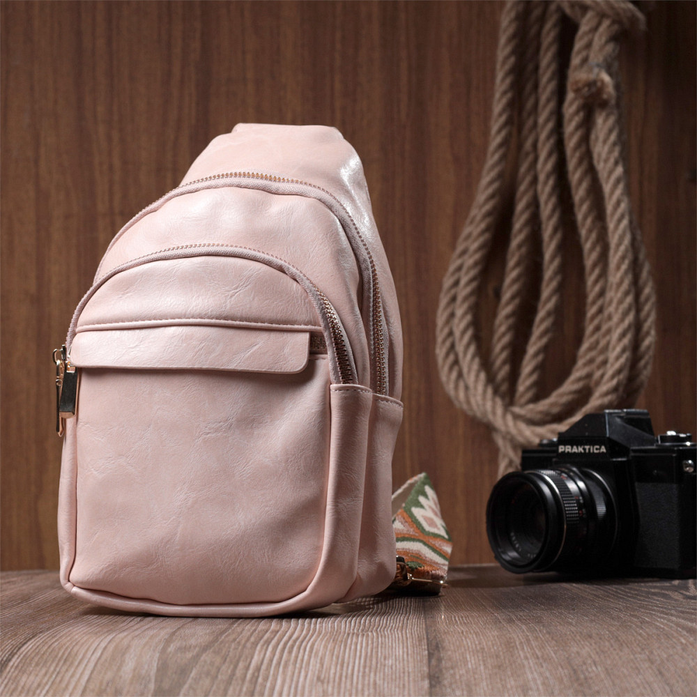 Компактна жіноча сумка з однією лямкою через плече з гладкої екошкіри Vintage 22766 Рожевий Київ - фото 10