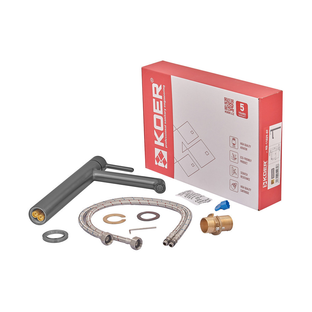 Змішувач для умивальника високий Koer KB-11029-07 Колір графіт (KR5496) ( 38191 ) Харків - фото 7