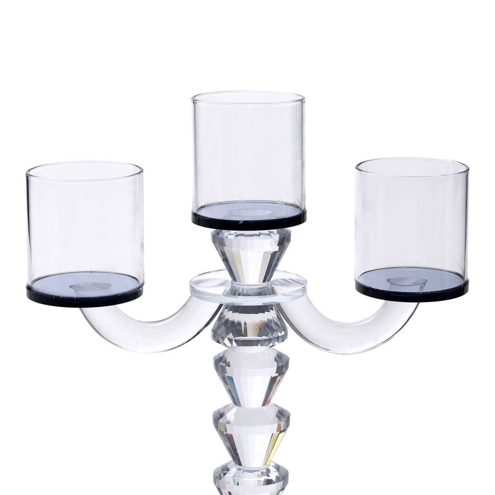 Yiwu Канделябр на 3 свічки 22×9×23 см підсвічник декоративний скляний на ніжці Чорний HP-4-22 Киев - изображение 2