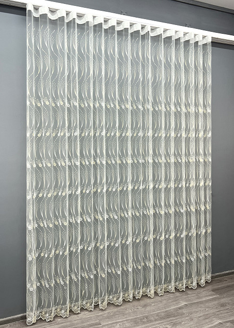 Тюль VR-Textil 2014т Фатин з вишивкою та люрексом Молочний з золотистим 200х270 см (42-1163) Київ - фото 3