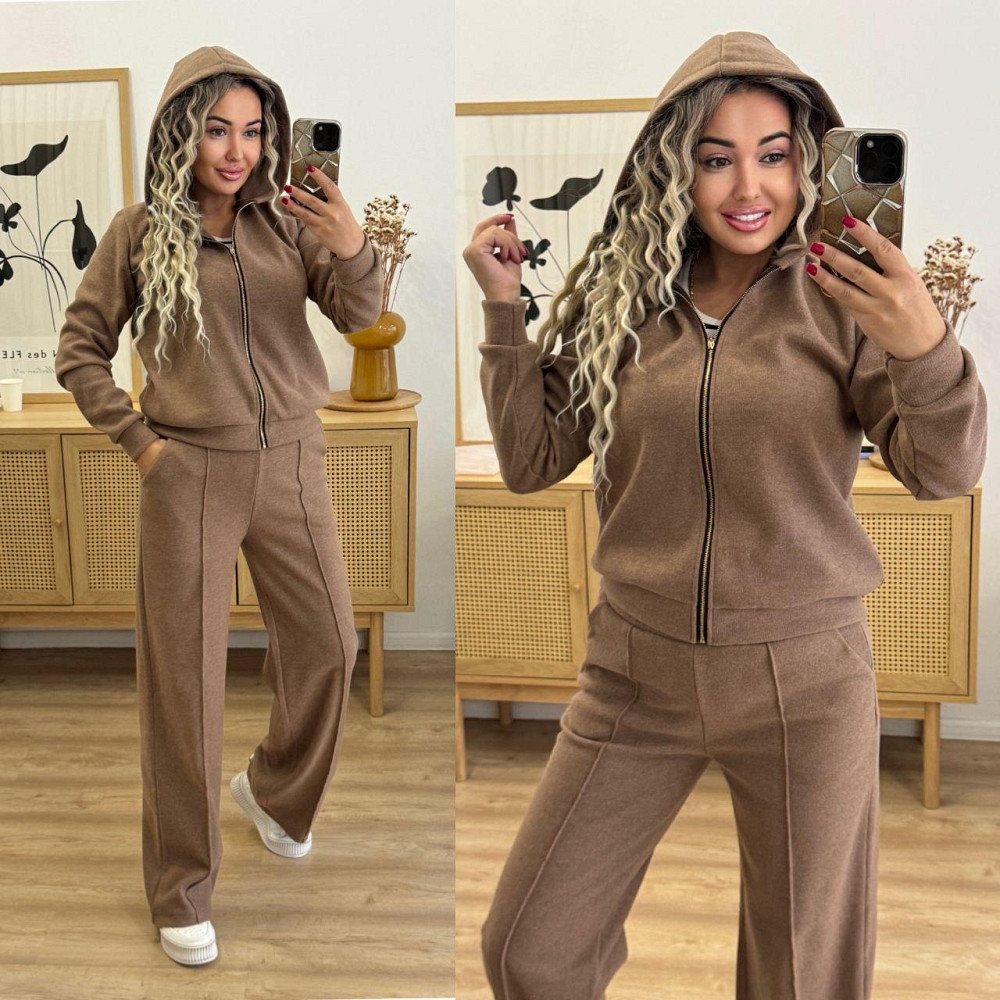 Женский теплый прогулочный костюм двойка: кофта и штаны вязка на трикотажной основе Мокко, 52/54 Одесса - изображение 4