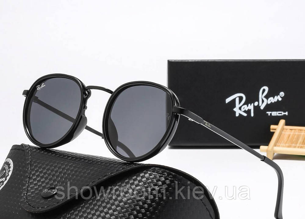 Чоловічі брендові круглі сонцезахисні окуляри Ray ban 28754-1 Київ - фото 1