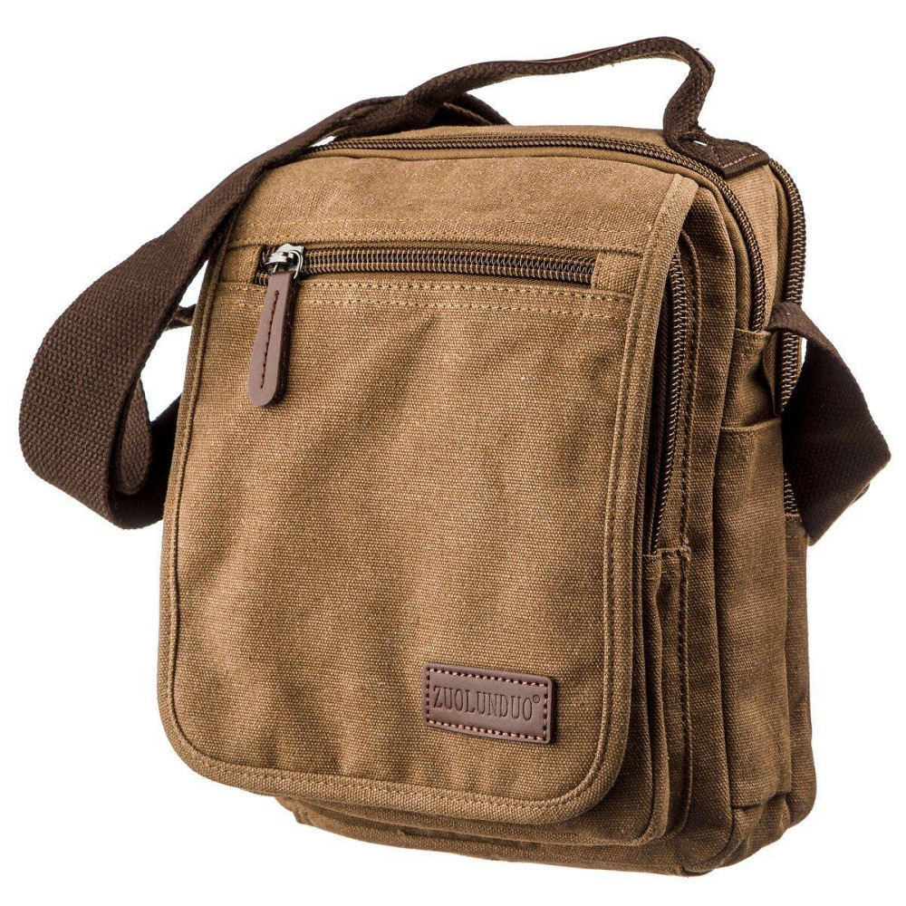 Універсальна текстильна чоловіча сумка на два відділення Коричнева (Vintage) Київ - фото 5