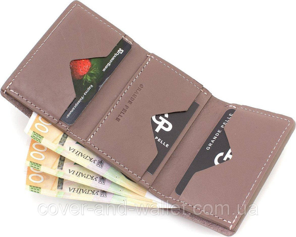 Небольшой женский кожаный кошелек пудрового цвета ручной роботы Grande Pelle Киев - изображение 8