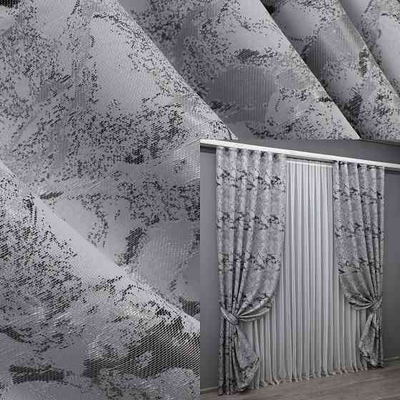 Комплект готовых штор VR-Textil Жаккард Мрамор Al3 № 1598ш Светло-серый с черным 145х270 см 2 шт (33-0465) Киев