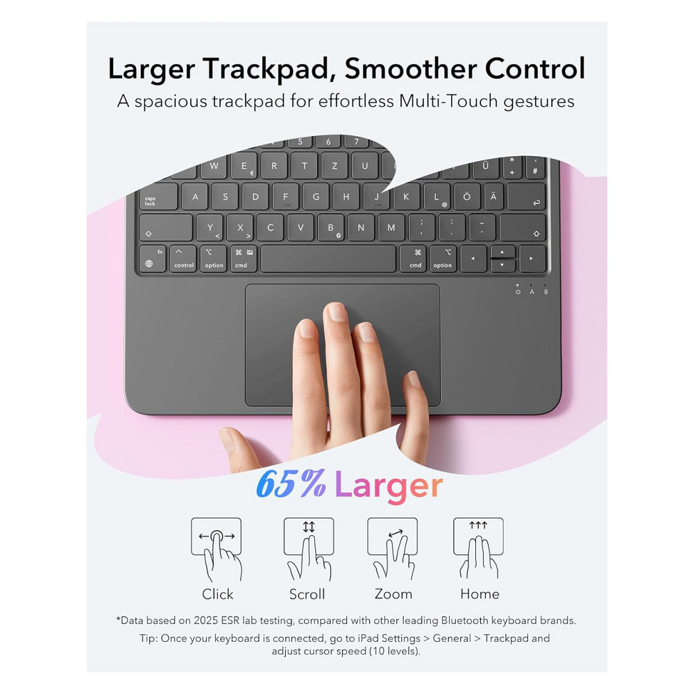 Чохол з клавіатурою ESR Flex Case для iPad 11 (A16) темно-сірий QWERTZ магнітна знімна клавіатура та трекпад Київ - фото 4