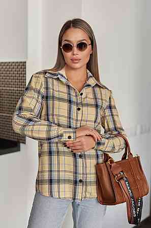 Жіноча сорочка в клітинку оверсайз "Wise" | Батал Жовтий, 50-52 Київ