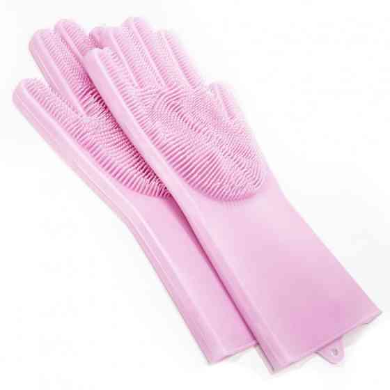 Силиконовые перчатки Magic Silicone Gloves Pink для уборки чистки мытья посуды для дома. Цвет: розовый JM-36 Львов