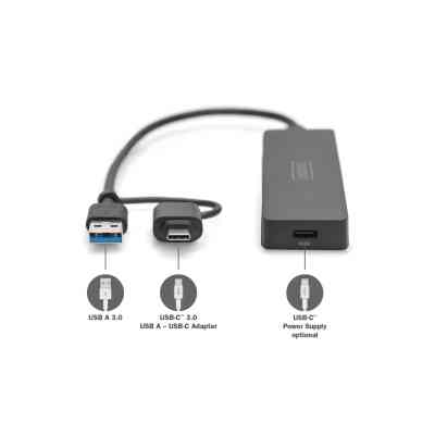 Концентратор Digitus USB-C + USB-A to 4xUSB-A 0.2m black (DA-70235) Винница