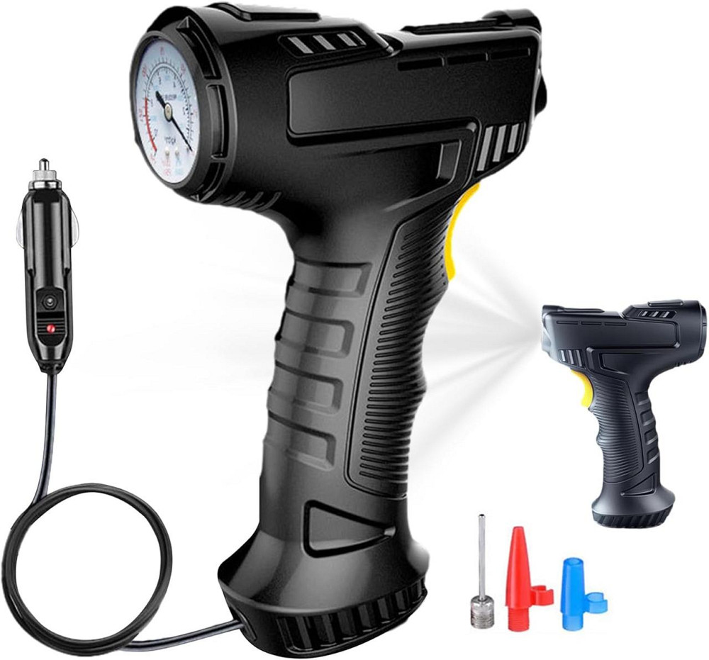 Портативний провідний компресор для шин 120 Вт, швидкий 12V насос, з манометром і LED-ліхтарем Київ - фото 1