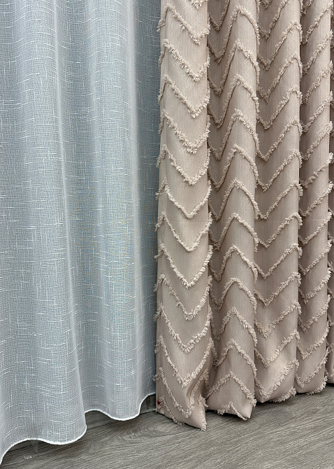 Комплект штор VR-Textil Лен Букле 150х270 2шт и Тюль 500х270 1813ш-115т Пудровый с белым 71-039/4 Киев - изображение 8