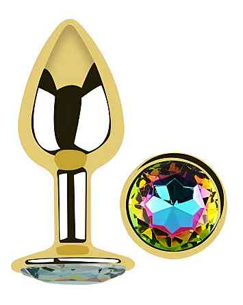 Анальная пробка с кристаллом EGZO - Gold Round Plug Rainbow size S Sex Aura Киев
