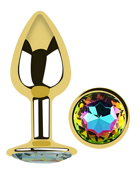 Анальная пробка с кристаллом EGZO - Gold Round Plug Rainbow size S Sex Aura Киев - изображение 2