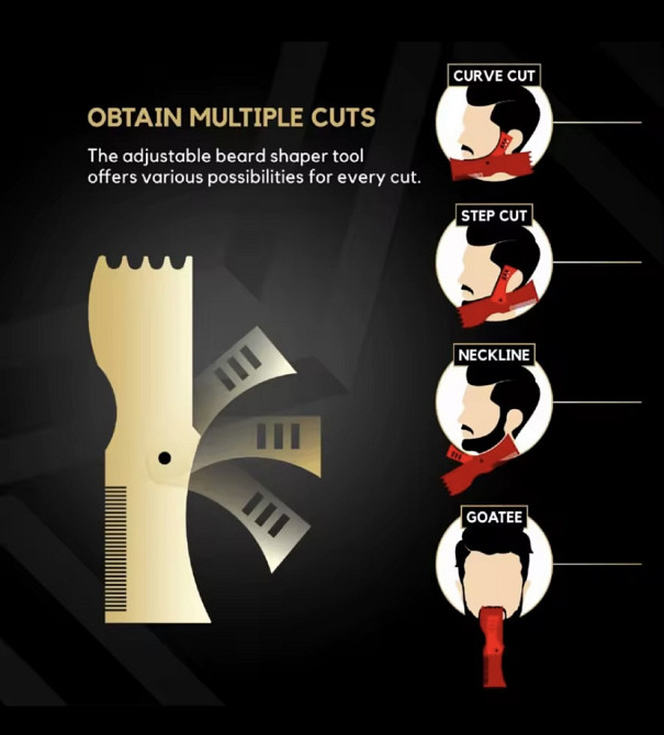 Шаблон для бороди трафарет для бороди і вусів стайлер тример для бороди чорний Київ - фото 6