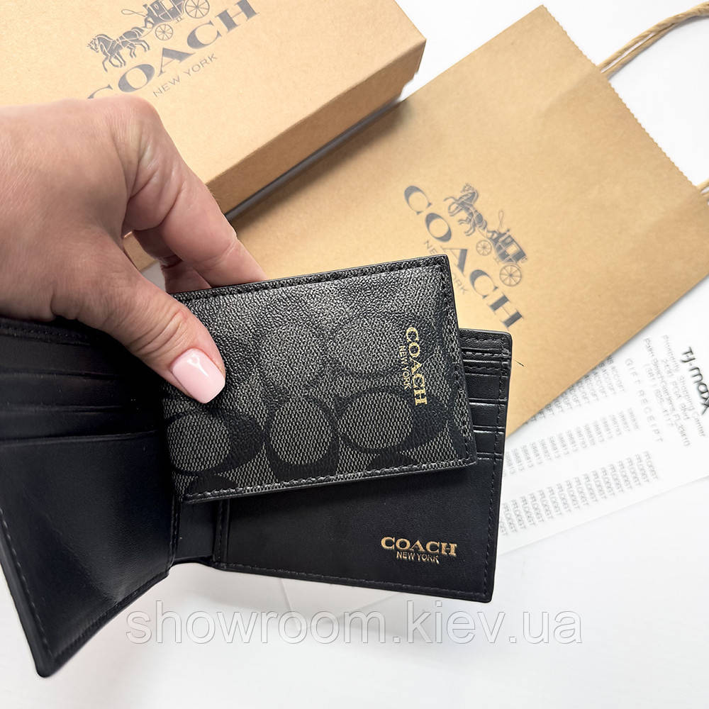 Мужское брендовое портмоне с картхолдером Coach (1381) grey Киев - изображение 8