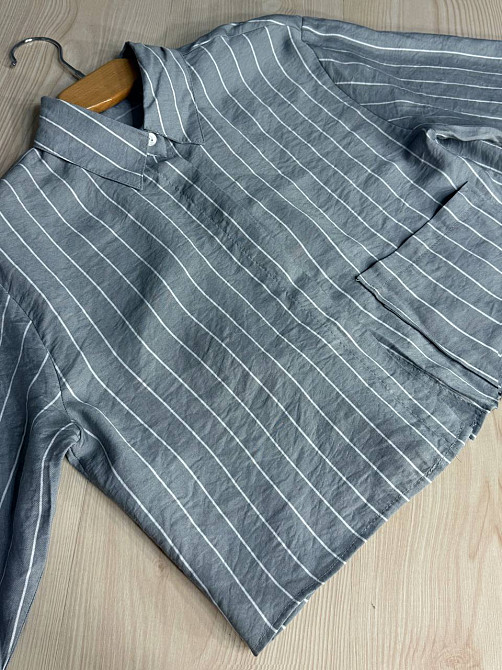 Сорочка жіноча Mix Ray 4447 укорочена з кишенею у тонку смужку сіра, сірий, L Київ - фото 11