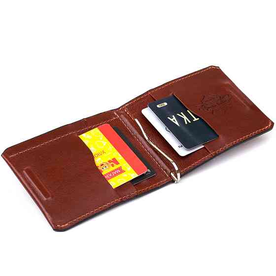 Чоловічий шкіряний затиск для грошей GRANDE PELLE 11361 Коричневий Київ