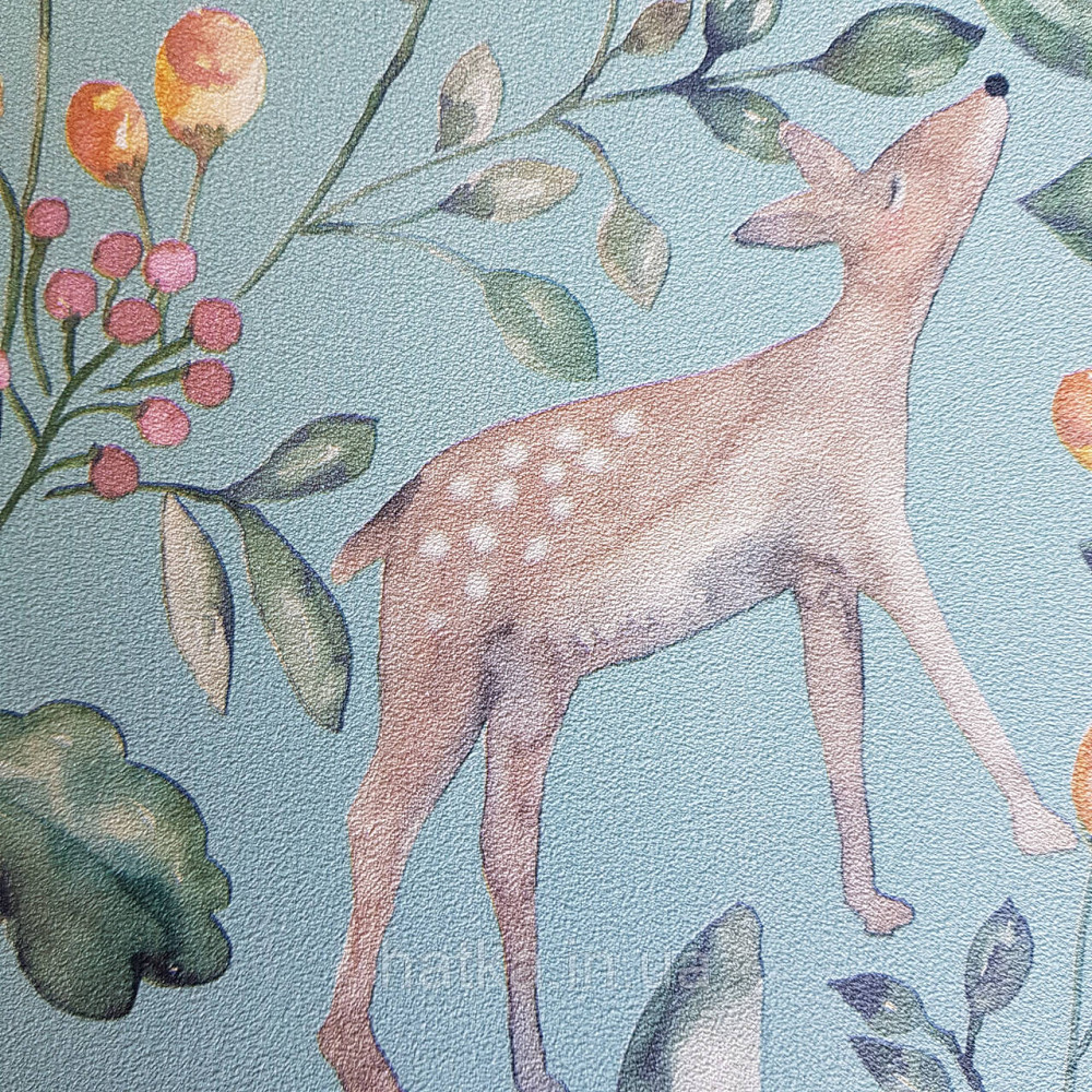 Флізелінові шпалери дитячі BN Doodleedo 0,53 х 10 м тварини олені квіти листя на зеленому Київ - фото 1