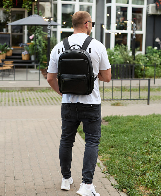Чоловічий шкіряний рюкзак для роботи та подорожей, чорний Київ - фото 10