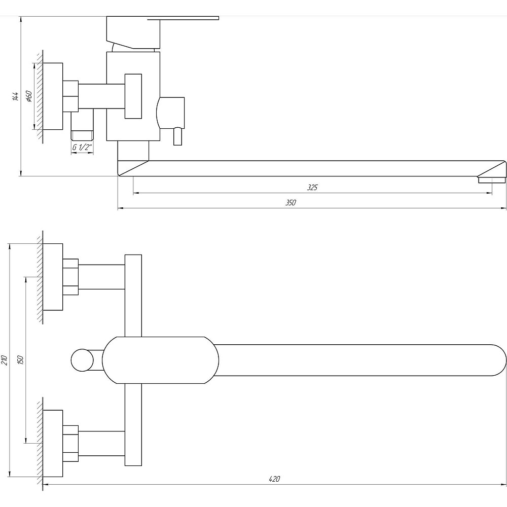 Змішувач для ванни Globus Lux Sorento SQ-208HR-Лійка SUS304. Квадро,L- 350мм, Нержавійка, Комплект Луцьк - фото 4