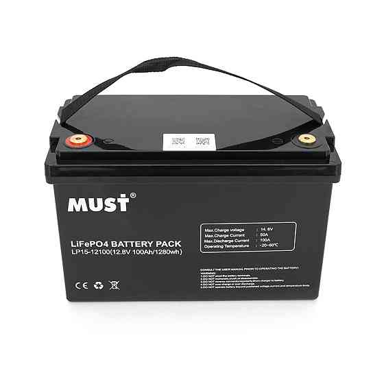 Акумуляторна батарея Must LiFePO4 LP15-12100 12,8V 100Ah, 1,28kWh, BMS50A@4S, 6000 cycles, 339x185x218, 12kg Київ
