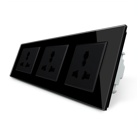 Розетка тримісна універсальна Livolo чорний скло (VL-C7FCT22-6BP) Коломыя