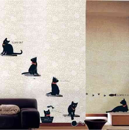 Наклейка на стіну Коти 60 на 30 см чорний Київ