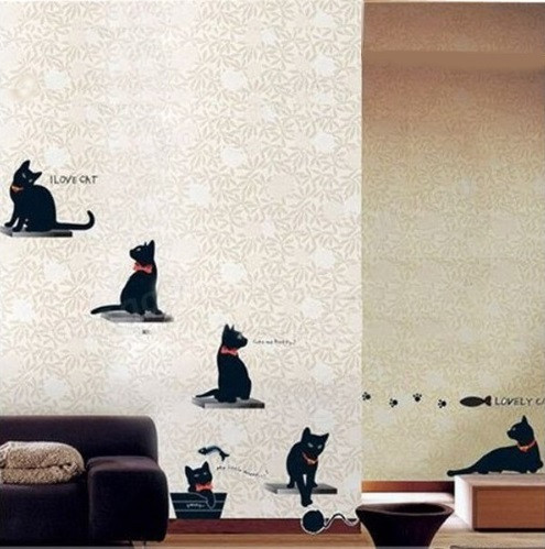 Наклейка на стіну Коти 60 на 30 см чорний Київ - фото 4