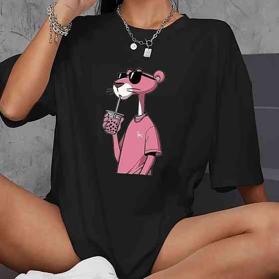 Футболка оверсайз жіноча довга з малюнком Чорний Малюнок 46/48 Харків