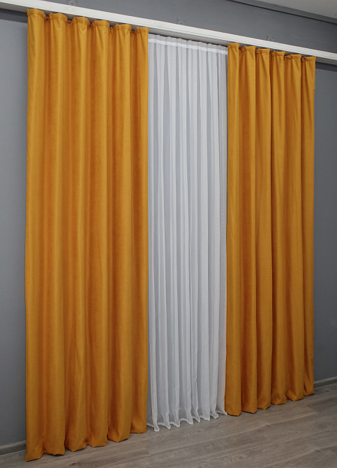 Комплект готових штор VR-Textil Нубук однотонний № 1511ш Бурштиновий 150х290 см 2 шт (33-0379) Київ - фото 4