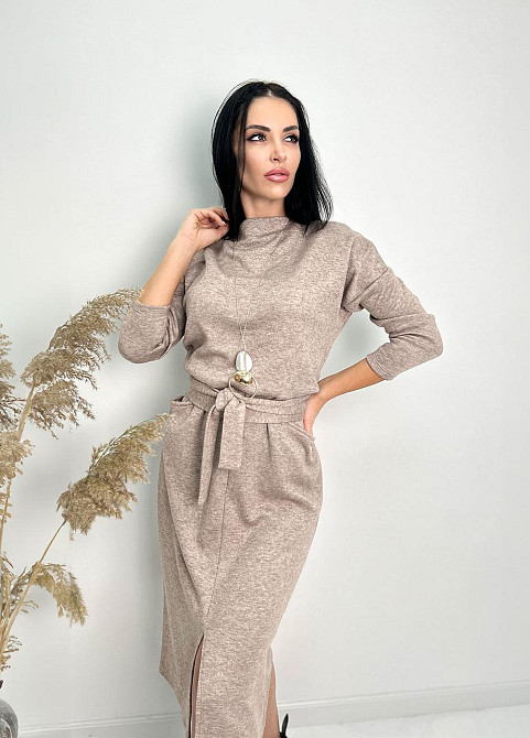 Длинное ангоровое платье с поясом Juliette 50-52, Мокко Киев - изображение 1