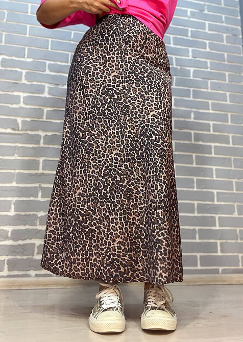 Спідниця жіноча Katrin Family 5517 шовкова пояс резинка довга леопардовий принт коричнева, коричневий, XL Київ - фото 6