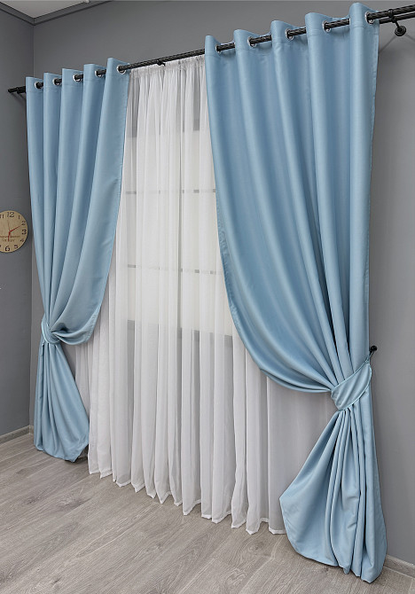 Комплект штор на люверсах VR-Textil Midnight № 1676ш 150х270 см 2 шт Блакитний (37-0199) Київ - фото 3