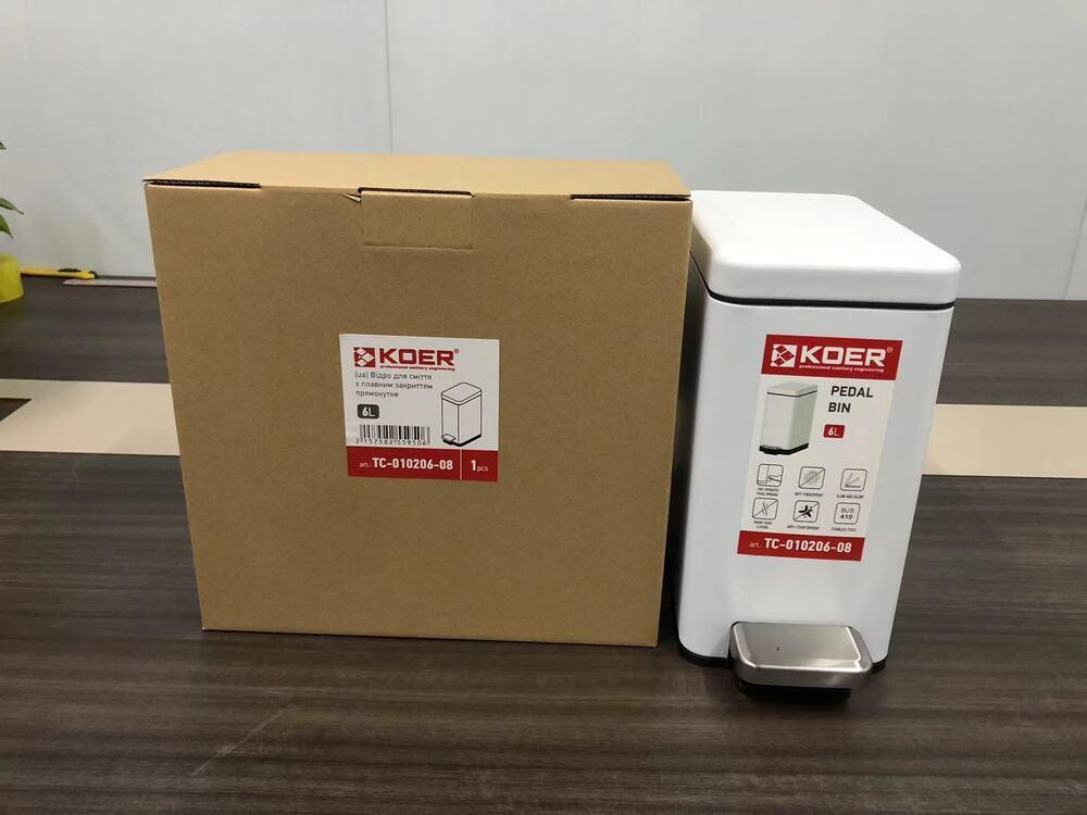 Відро для сміття з плавним закриванням прямокутне Koer TC-010206-08 6 л колір білий антипалець (KR5595) Чернівці - фото 4