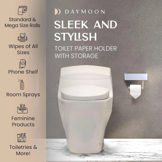 Держатель туалетной бумаги с полкой и контейнером Day Moon Designs 13х20.5 см белый из нержавеющей стали настенный Киев