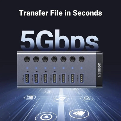 Концентратор Ugreen USB 3.0 to 7xUSB 3.0 with power supply CM481 gray (90307) Вінниця - фото 4