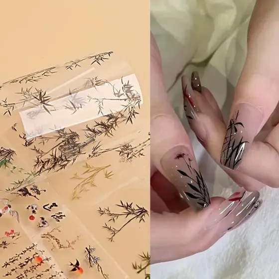 Стікери для манікюру з китайськими символами – набір 10 листів у вінтажному стилі Київ