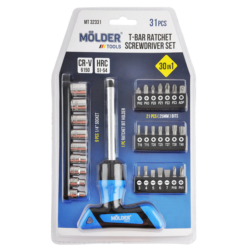 Викрутка Molder Т-подібна реверсивна з комплектом насадок 30в1 Киев - изображение 1