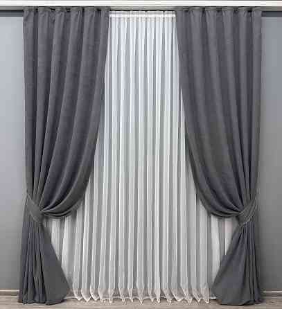 Комплект готових штор VR-Textil Мікровелюр Petek YL № 1706ш Графітовий 150х295 см 2 шт (33-0603) Київ