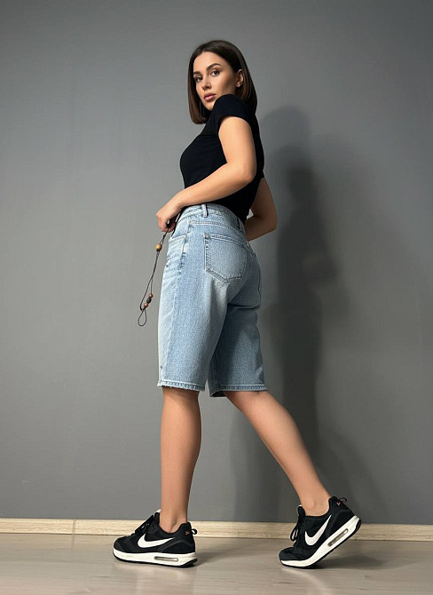 Шорти жіночі джинсові Liana 620 бермуди потерті з поясом і гаманцем великі розміри блакитні, блакитний, З2, 32, 89 см, 118 см Київ - фото 13
