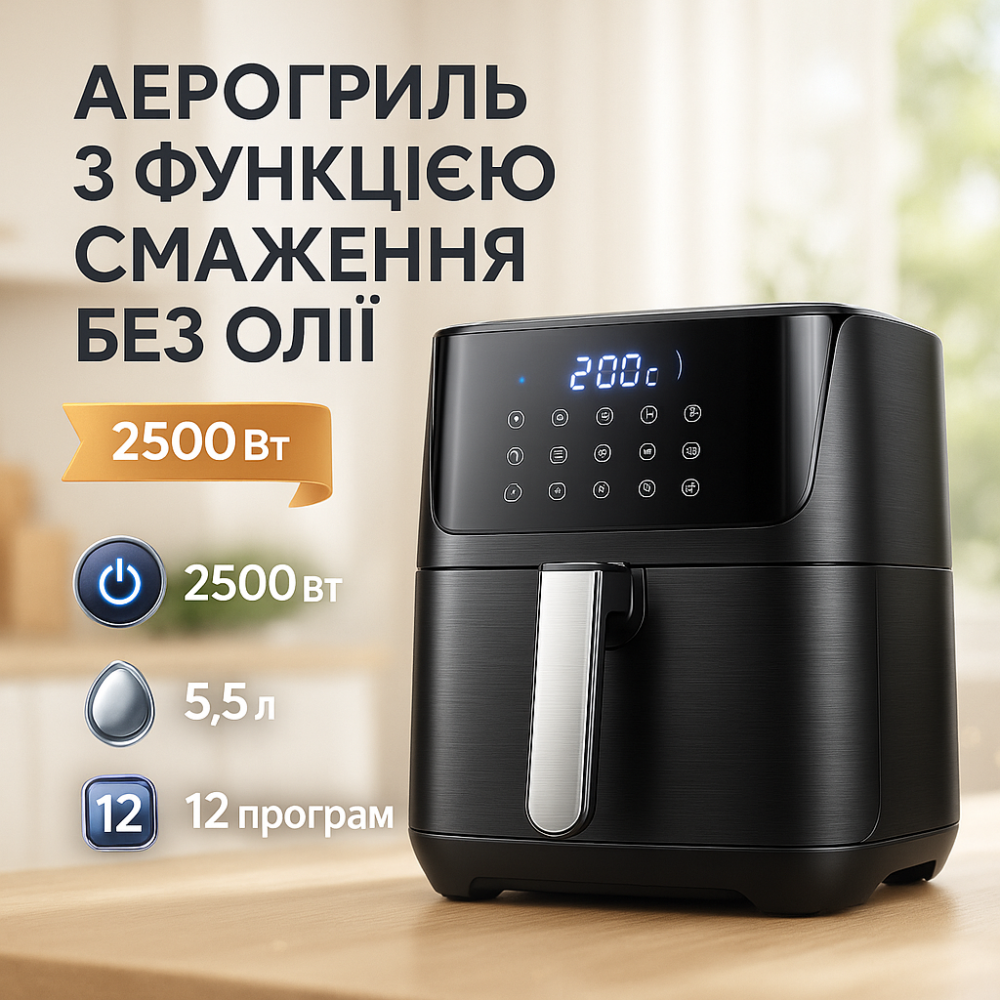 Потужна електрична аерофритюрниця для дому, Домашня фритюрниця для фрі Фритюрниця фрі настільна NU-73 Львів - фото 14