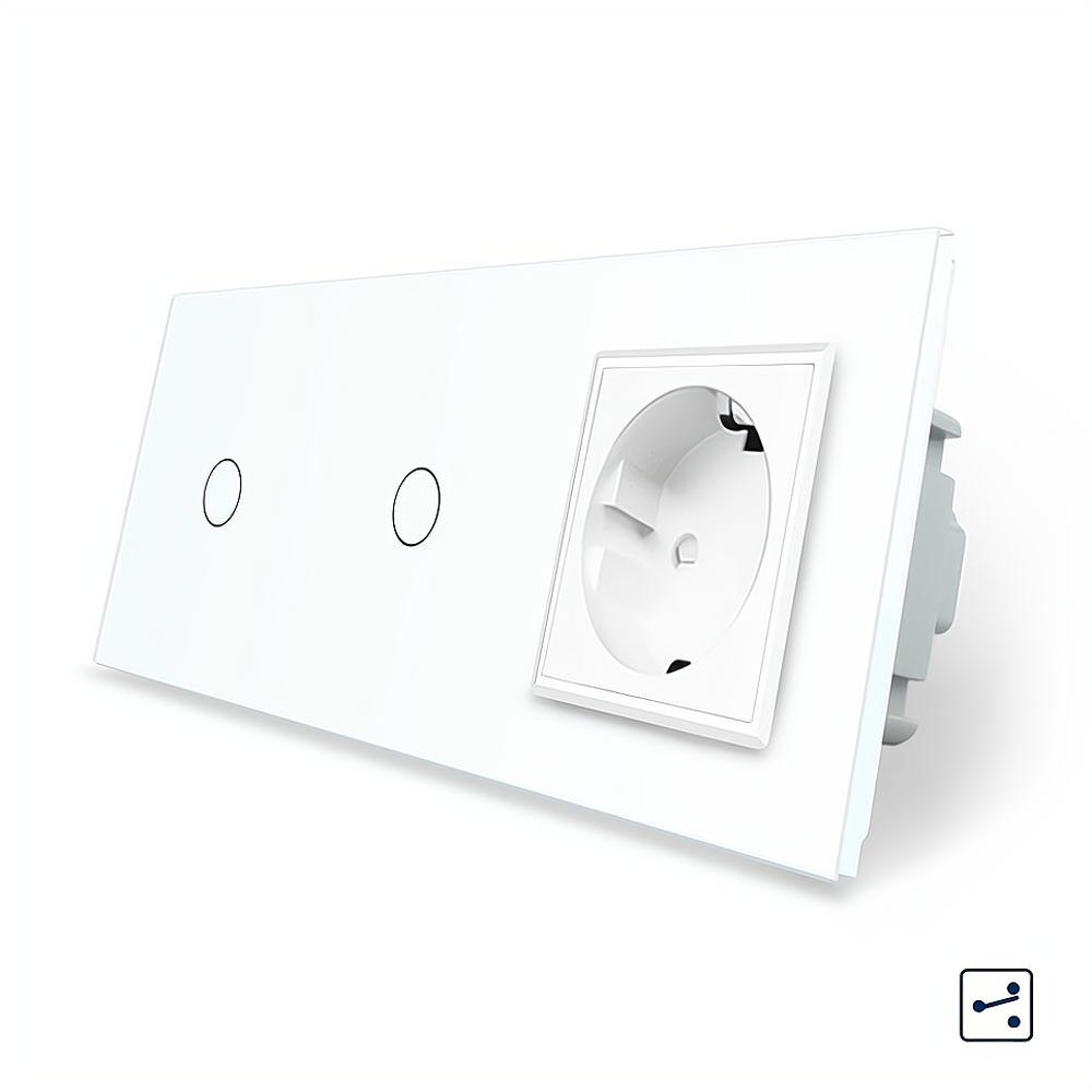 LIVOLO Сенсорний прохідний/перехресний вимикач 2 сенсора (1-1) 1 розетка Livolo білий скло (VL- Коломыя - изображение 4