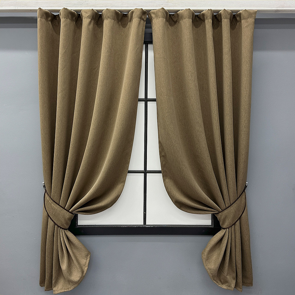 Комплект коротких штор VR-Textil Блэкаут двусторонний Eclipsе № 1795ш Миндальный 130х160 см 2 шт (39-989) Киев - изображение 1