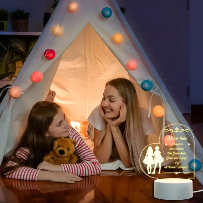 Нічник у формі серця з гравіюванням для сестри LED AIRUEEK, подарунок на день народження, USB 3D лам Київ - фото 5