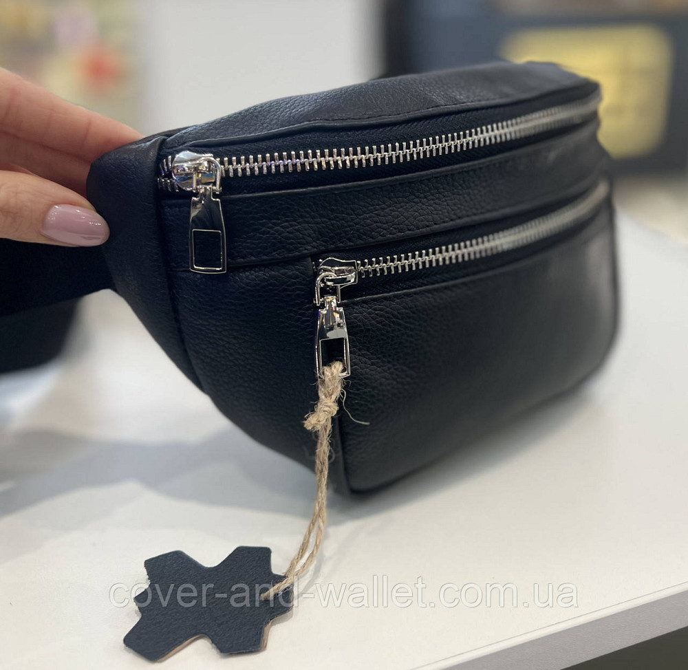 Класична чоловіча сумка бананка з натуральної фактурної шкіри ST Leather K1-17 Black Київ - фото 5