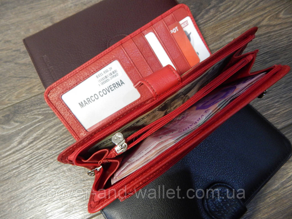 Женский тонкий кожаный кошелек красного цвета Marco Coverna 031-950 Киев - изображение 8