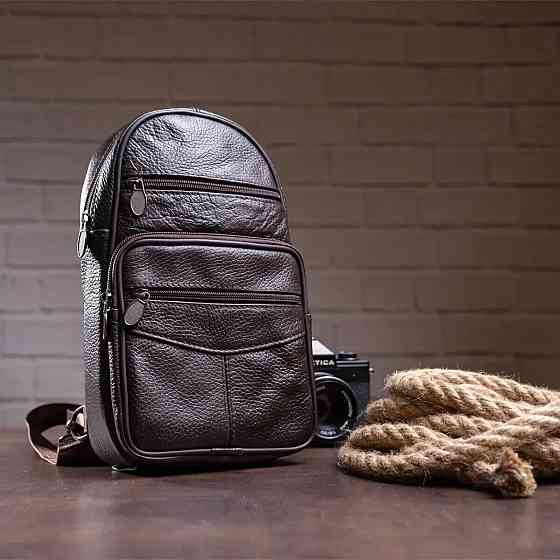 Стильна чоловіча шкіряна сумка слінг,середнього розміру з якісної італійської шкіри у фірмовій упаковці HE-12 Львів