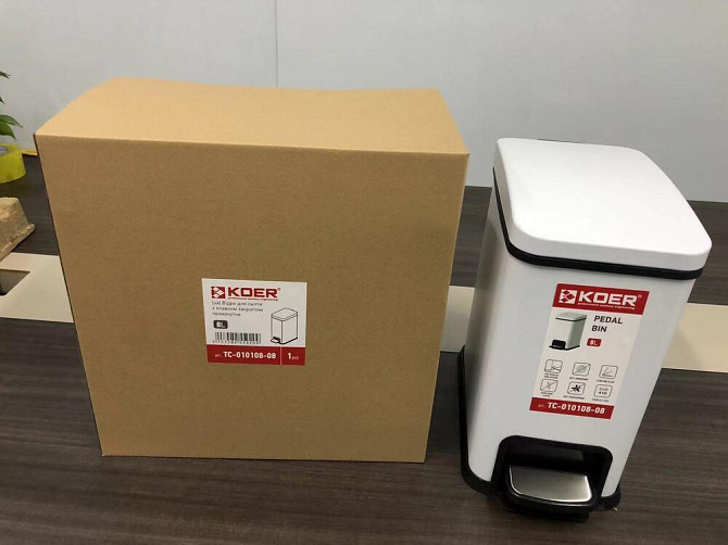 Мусорное ведро с плавным закрытием прямоугольное Koer TC-010108-08 8 л цвет белый антипалец (KR5592) Черновцы - изображение 7