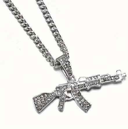 Кулон автомат с кристаллами серебристый мужская цепочка с подвеской оружие ожерелье 45+5 см Киев